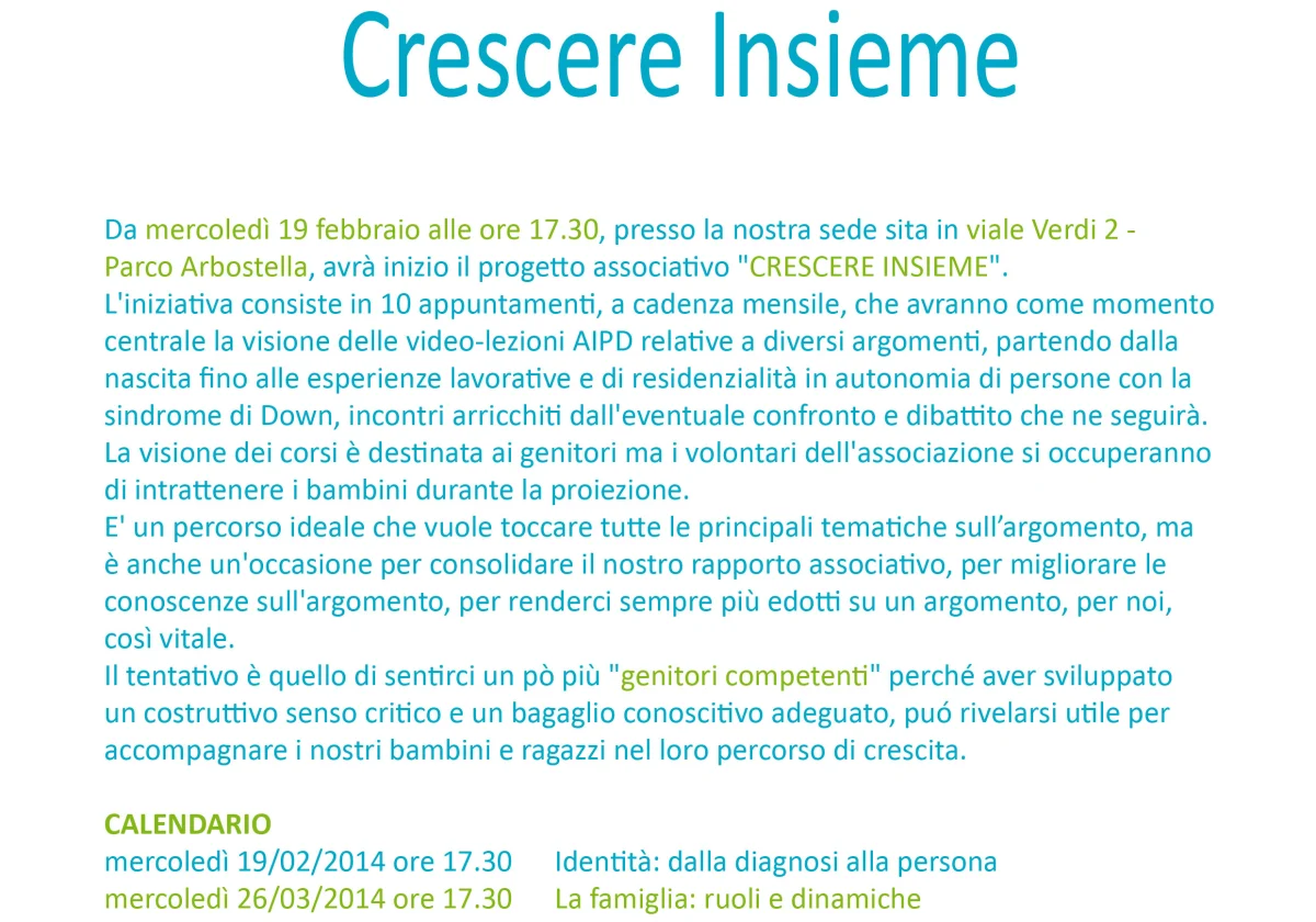 Locandina del progetto associativo "Crescere Insieme".