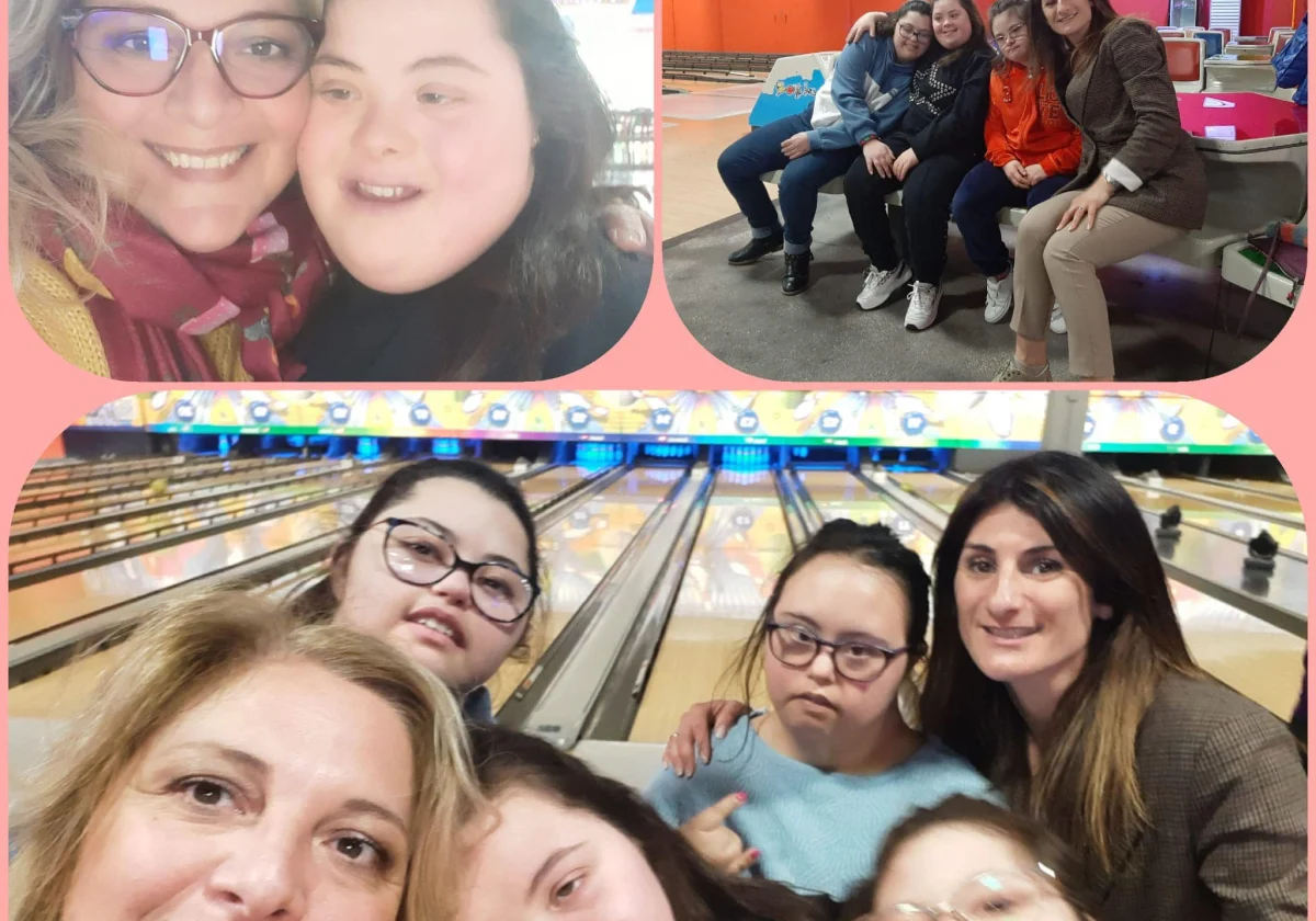 Un gruppo di ragazze del Gruppo Autonomia sorridenti al Bowling di Pontecagnano.