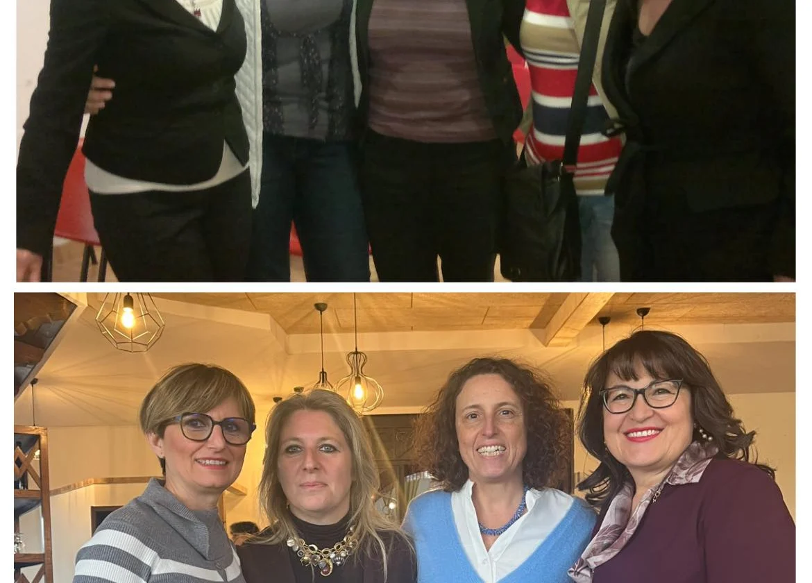 Due foto di gruppo di socie e volontarie dell'Associazione in un locale, sorridenti.