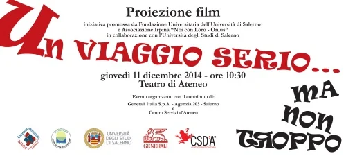 Locandina dell'invito alla proiezione del film "Un viaggio serio... ma non troppo".